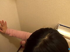 Asian Beauty Sucks Cock and Tastes Cum in Bathroom POV